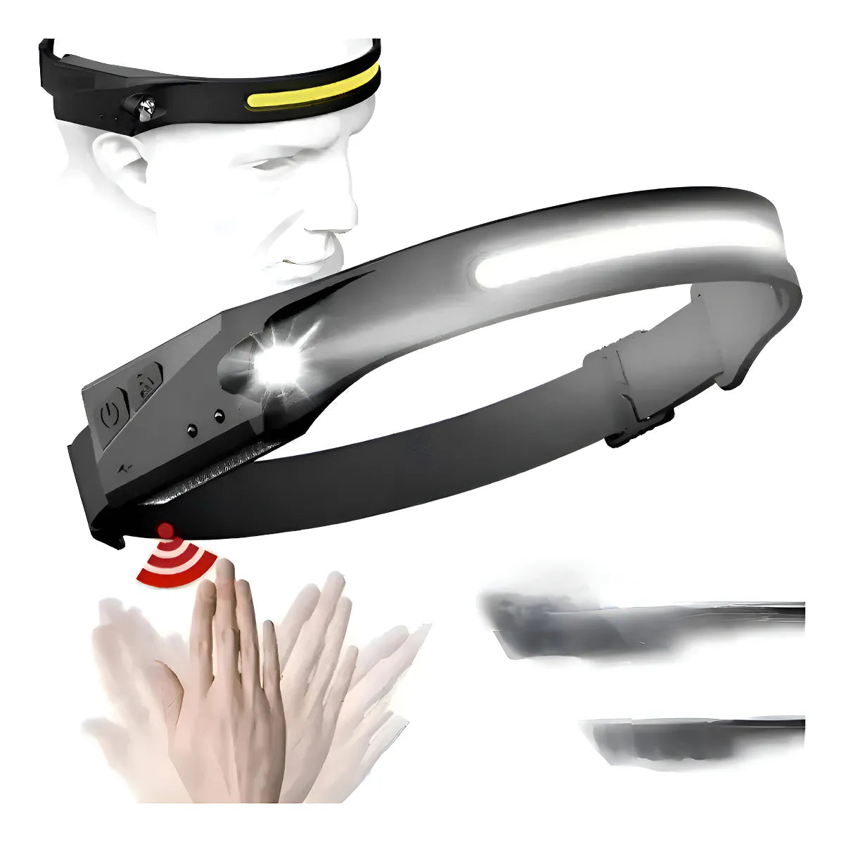 Vincha linterna recargable USB con sensor de movimiento